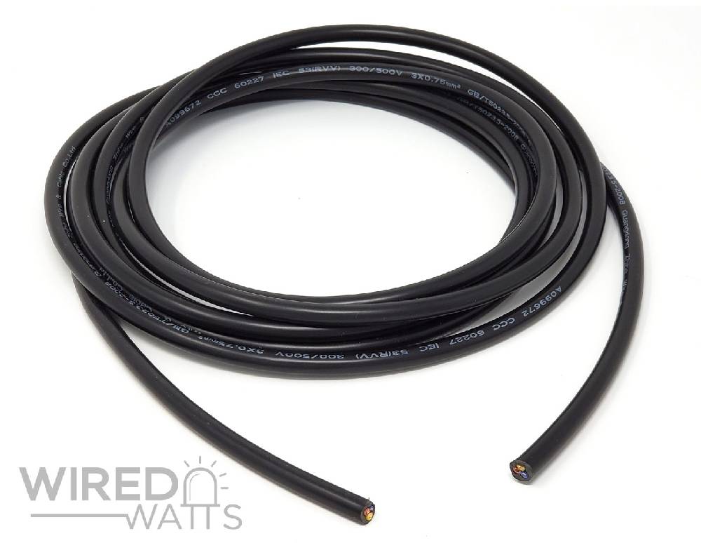 3 Core 18 AWG Round Bulk Wire by the Foot