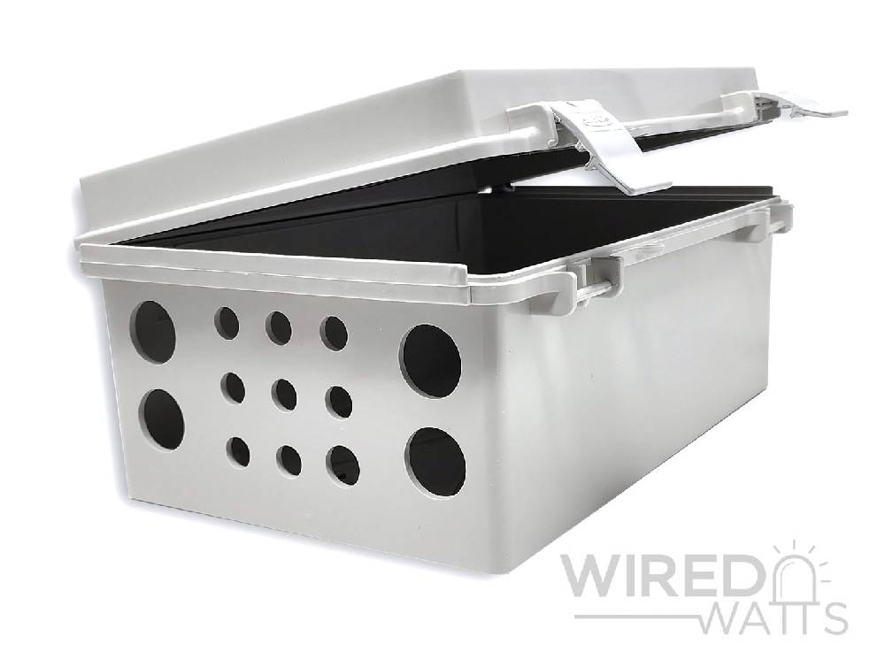 NBF-32016 by Bud Industries Weatherproof Enclosure Precision Cut 8 Pigtail Holes 4 RJ45 Holes