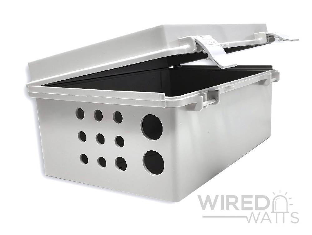NBF-32016 by Bud Industries Weatherproof Enclosure Precision Cut 8 Pigtail Holes 2 RJ45 Holes