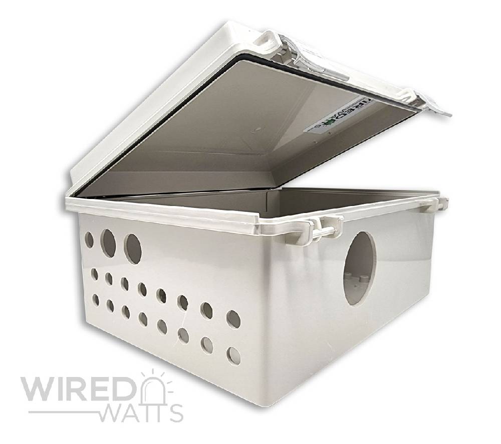 NBF-32022 by Bud Industries Weatherproof Enclosure Precision Cut 16 Pigtail Holes 2 RJ45 Holes With Vent - Image 1