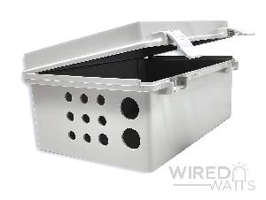 NBF-32016 by Bud Industries Weatherproof Enclosure Precision Cut 8 Pigtail Holes 2 RJ45 Holes - Image 1