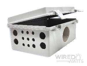 NBF-32016 by Bud Industries Weatherproof Enclosure Precision Cut 8 Pigtail Holes 4 RJ45 Holes with Vent - Image 1