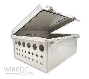 NBF-32022 by Bud Industries Weatherproof Enclosure Precision Cut 16 Pigtail Holes 5 RJ45 Holes - Image 1