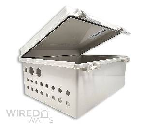 NBF-32022 by Bud Industries Weatherproof Enclosure Precision Cut 16 Pigtail Holes 2 RJ45 Holes - Image 1